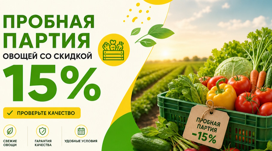 Акция! Пробная партия овощей со скидкой 15% – проверьте качество!